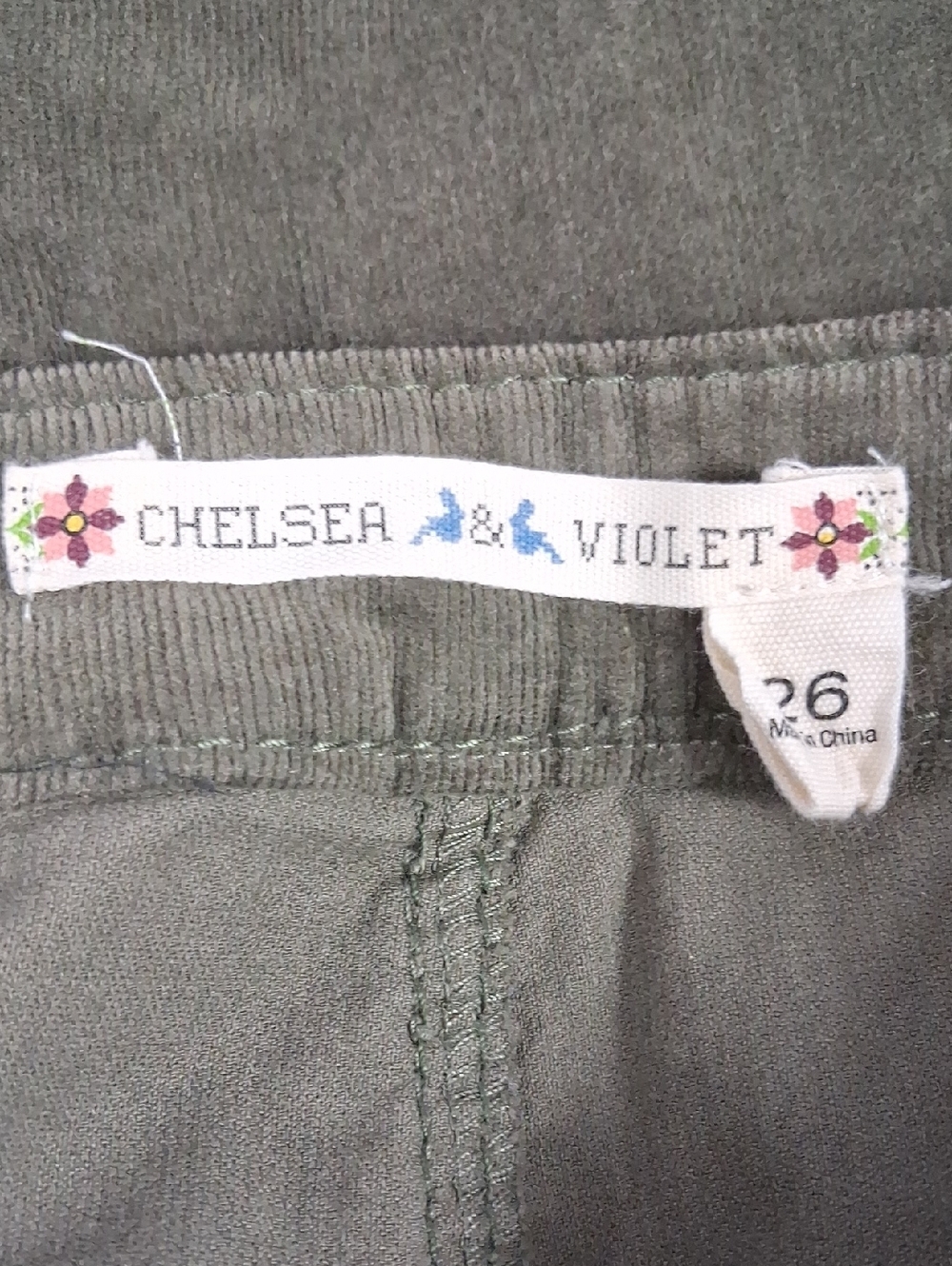 Women's High Rise Fitted Corduroy Big Bell Flare Out Olive Green Boho Pants Sz26 - Picture 6 of 7